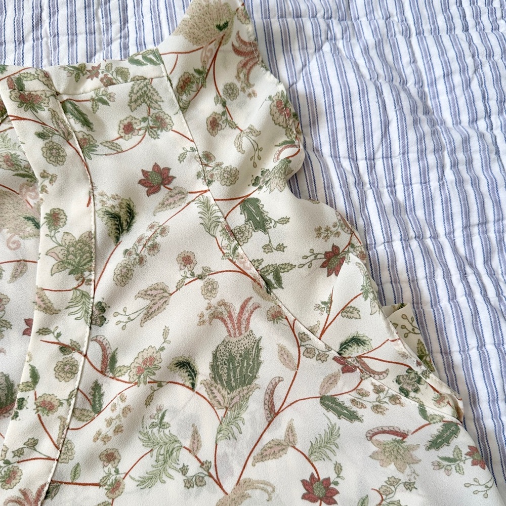 Rose & Olive Cream Botanical Floral Top - S Small - Boho Ruffle Romantic - Picture 12 of 15